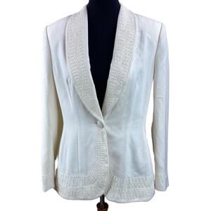 Morgan Taylor Womens Cream Beaded Blazer Size 6 New With Tags